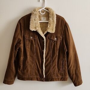 J. Jill Corduroy Jacket Cream Faux Fur Lining Barn Chore Jacket Womens XLT